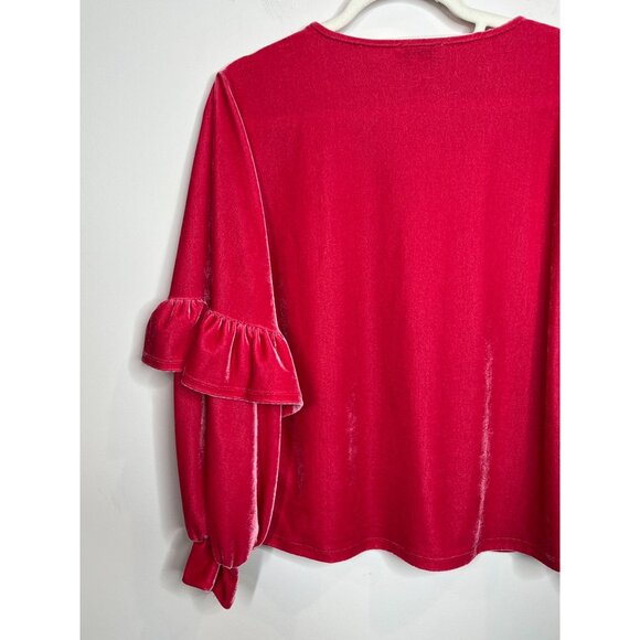 Sedge Top Womens Medium Shirt Velour Velvet Pink Blouse Boho Ruffles Casual Fall - Picture 8 of 15